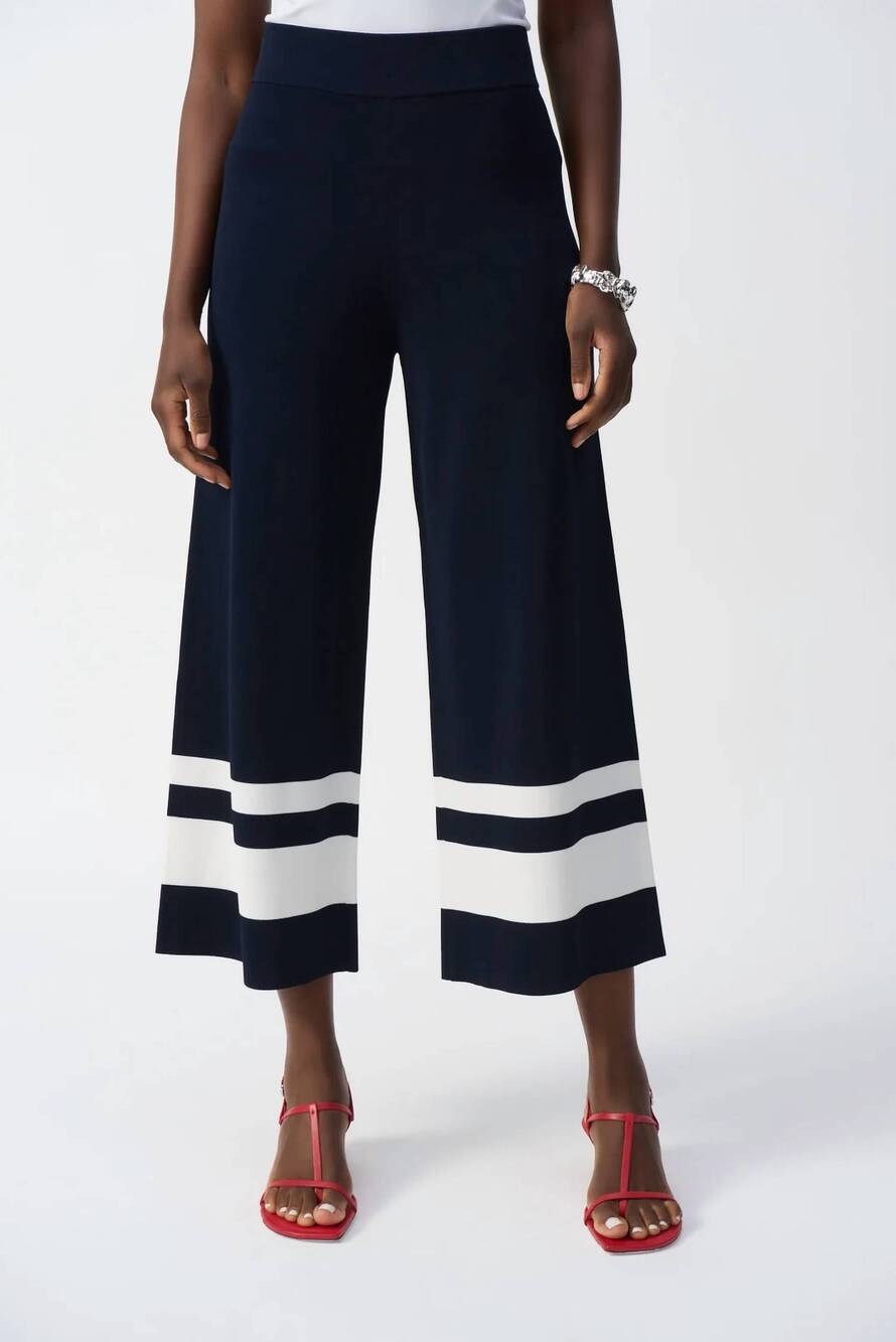 NEW JOSEPH RIBKOFF placement stripe sweater knit culotte pants in midnight blue/
